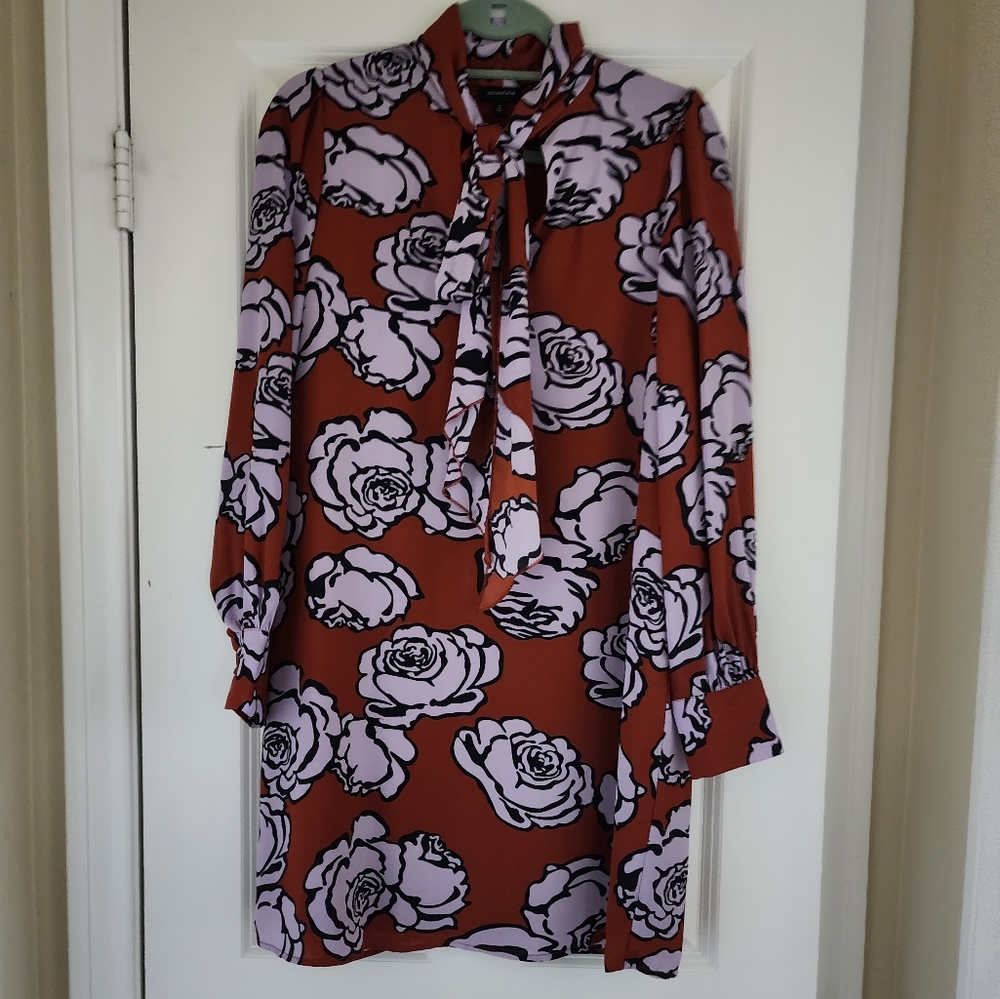 SOLD Who What Wear Orange Dress with Floral Design Size Small